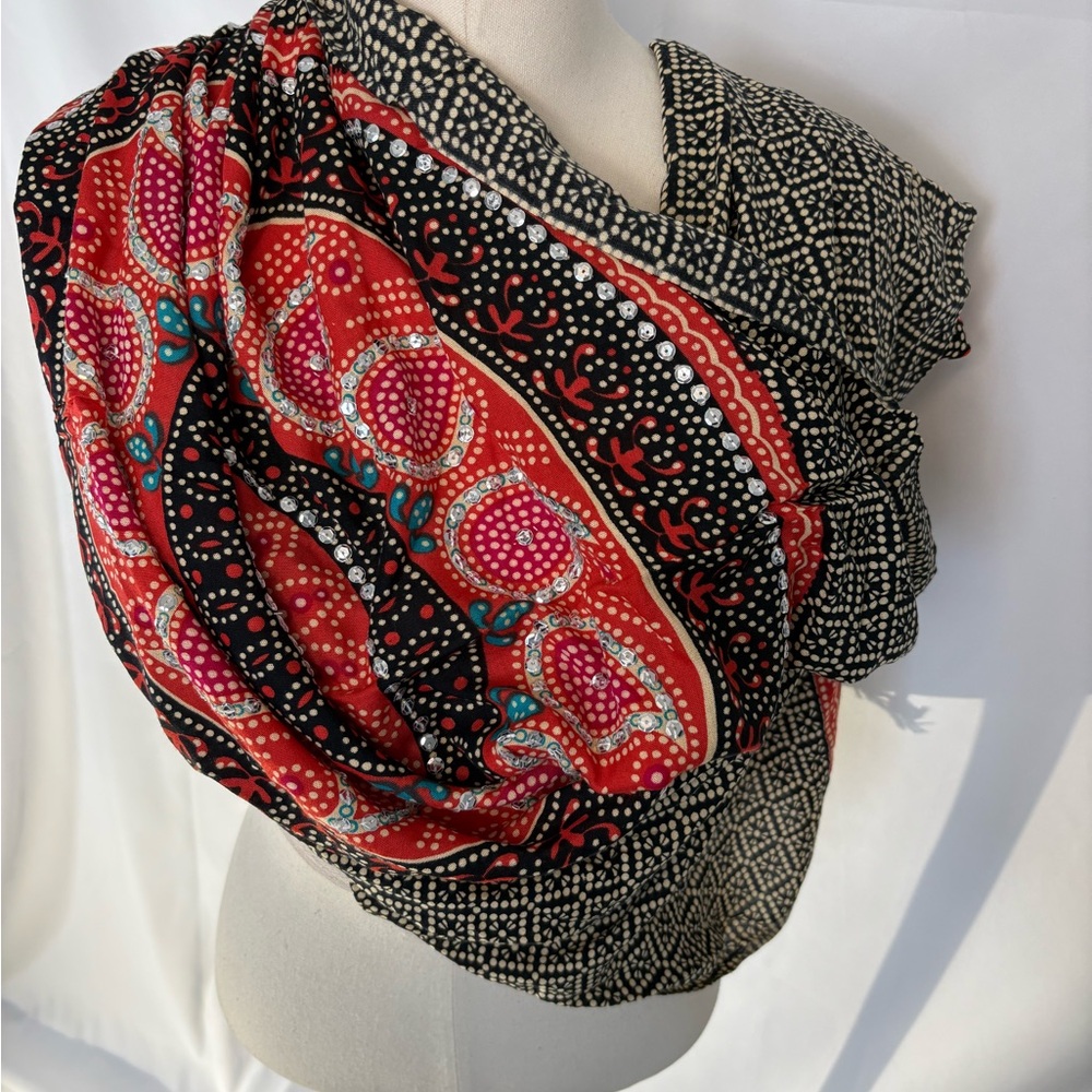 Pashmina Scarf Wrap Shawl Embellished Shimmering  mediallion paisley fringe Lg